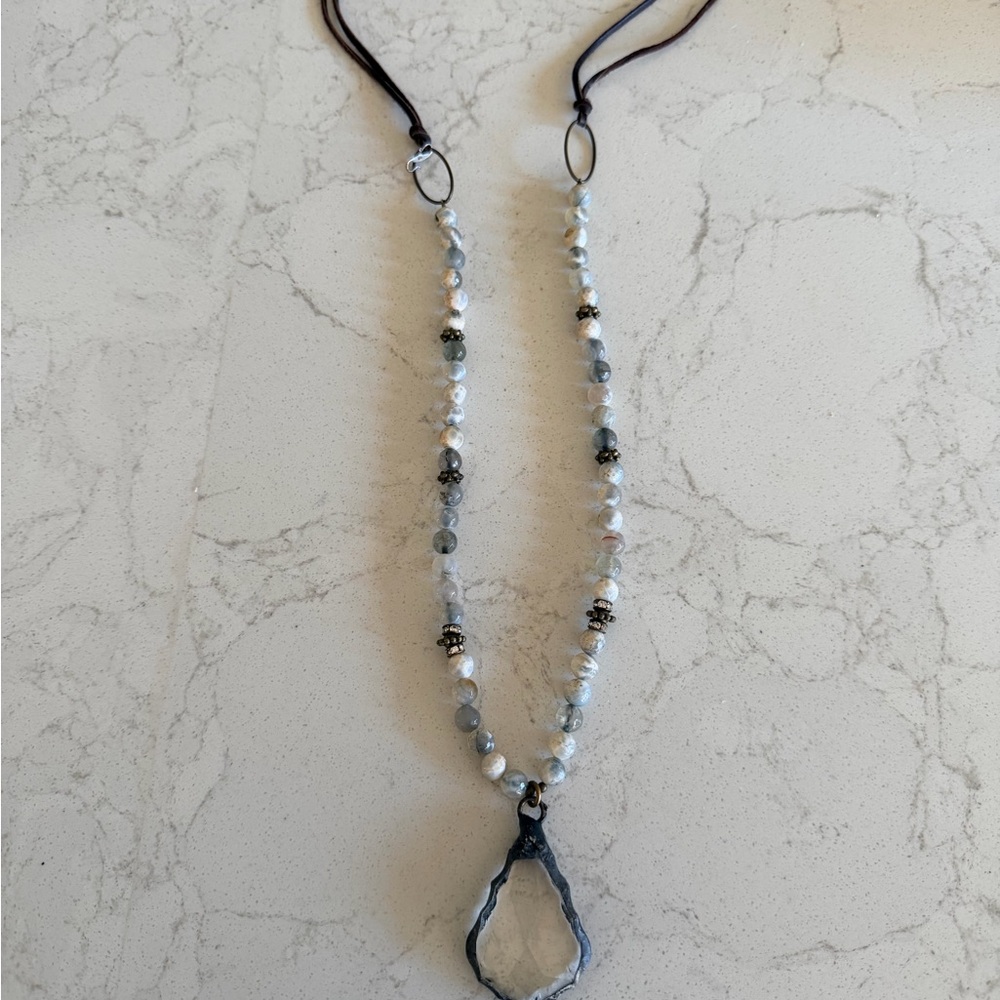 Elegant Boho Blue and Silver Beaded Necklace
